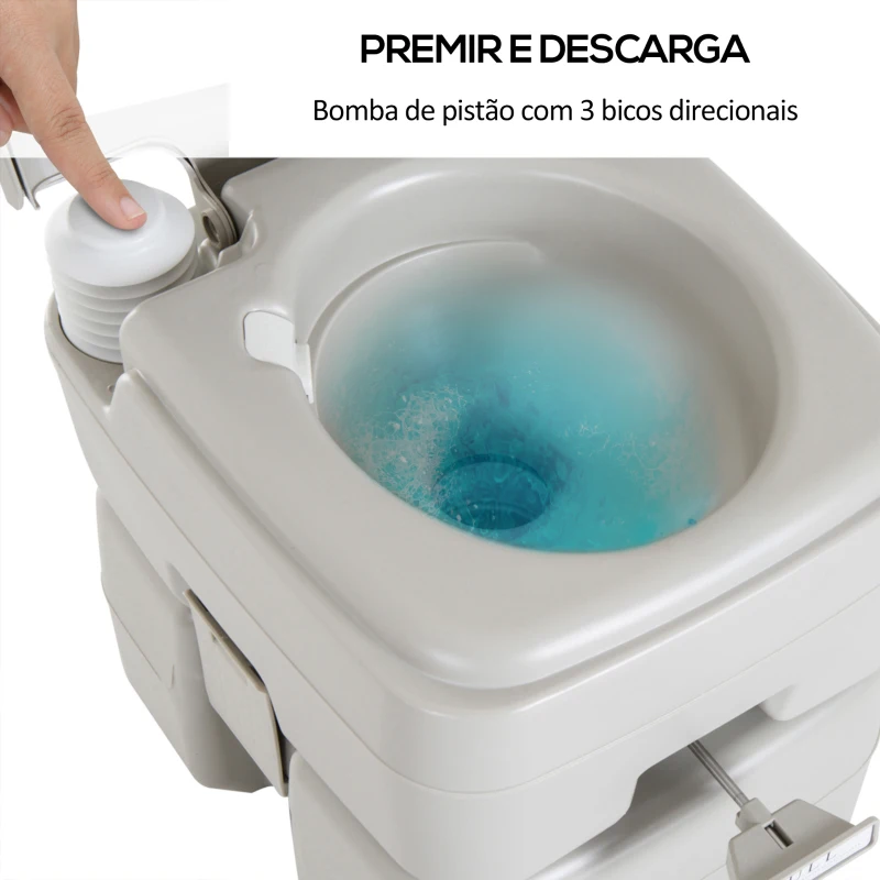 HOMCOM Sanita Portátil Sanita de 20L com Tampa para Campismo Viagem Barco Capacidade Máxima 147 kg 41,5x36,5x42 cm Cinza Claro