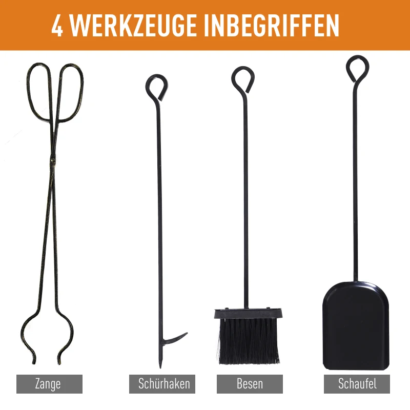 Stojak na drewno kominkowe Outsunny z zestawem narzędzi kominkowych, regał na drewno kominkowe, żelazo, złote, 51,5x33x77 cm