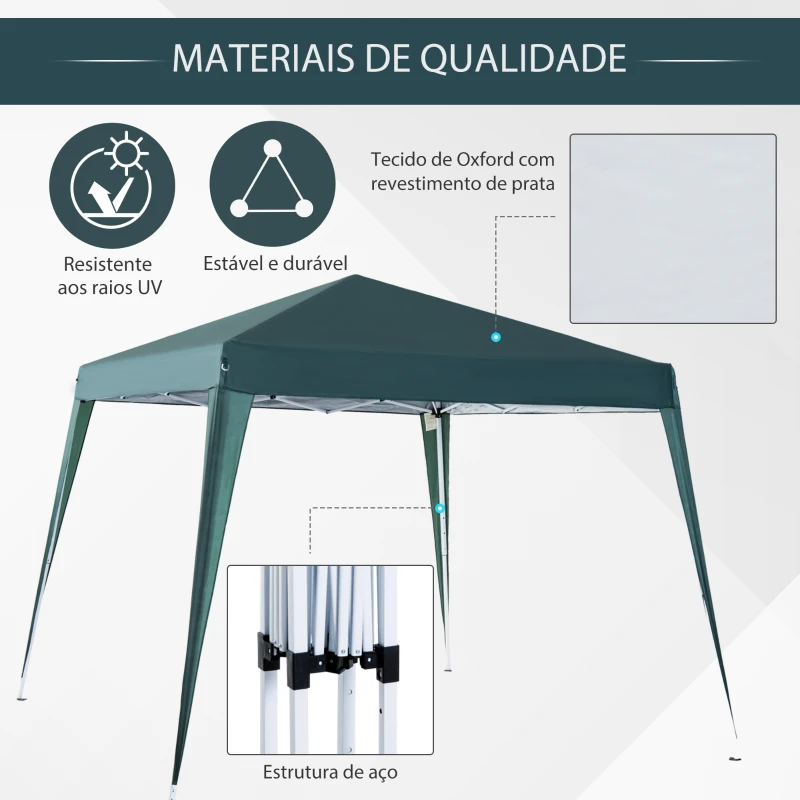 Outsunny Tenda Dobrável Tenda com Desenho Pop Up para Jardim Campismo Festas Eventos Aço e Oxford 297x297x250 cm Verde