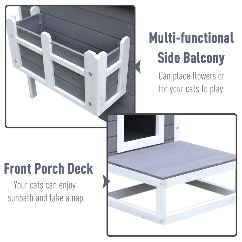 PawHut cusca inaltata cu balcon si acoperis, 83x66.5x74.7 cm