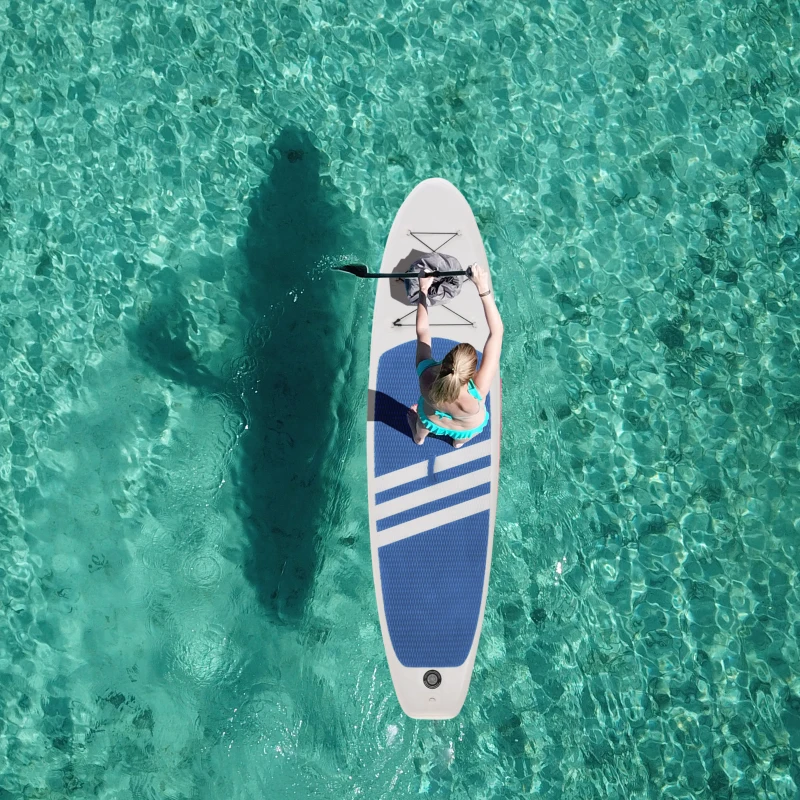 HOMCOM Prancha de paddle surf inflável com remo ajustável Almofada antideslizante e acessórios carga Máx. 120 kg 305x80x15 cm Azul Branco