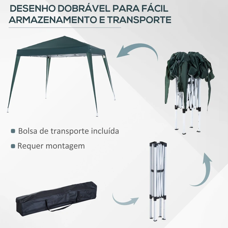 Outsunny Tenda Dobrável Tenda com Desenho Pop Up para Jardim Campismo Festas Eventos Aço e Oxford 297x297x250 cm Verde