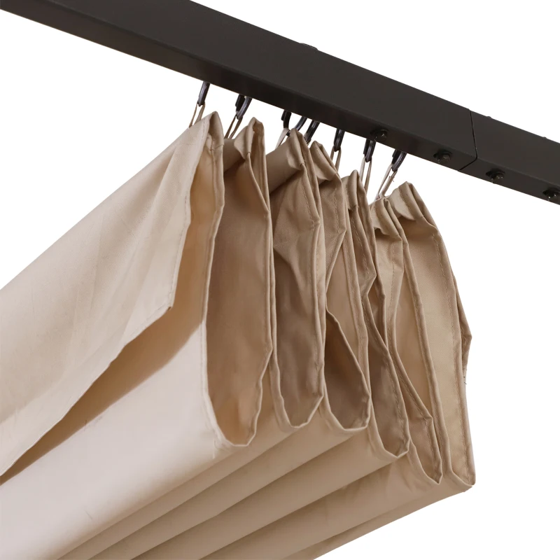 Outsunny Pérgola de Metal 3,5x3,5m Pérgola para Jardimcom Teto Retrátil Tecido Poliéster Resistente à Água e Raios UV Bege e Preto