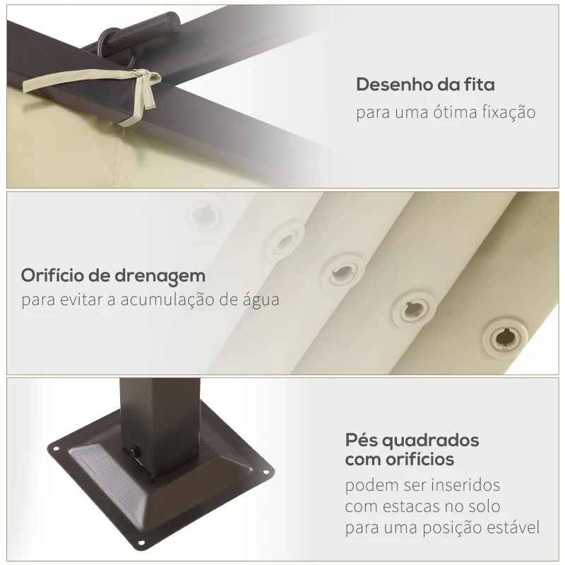 Outsunny Pérgola de Metal 3,5x3,5m Pérgola para Jardimcom Teto Retrátil Tecido Poliéster Resistente à Água e Raios UV Bege e Preto