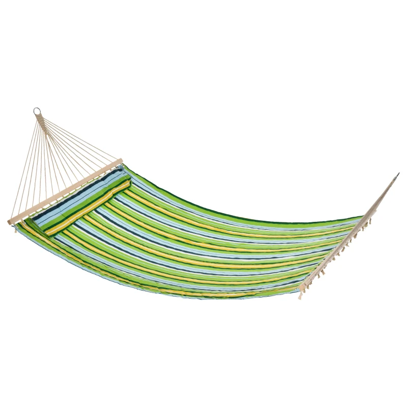 Outsunny Cama Rede Suspensa de Jardim para 2 Pessoas Cama Rede para Campismo com Almofada Carga Máxima 180kg 210x140cm Azul Verde