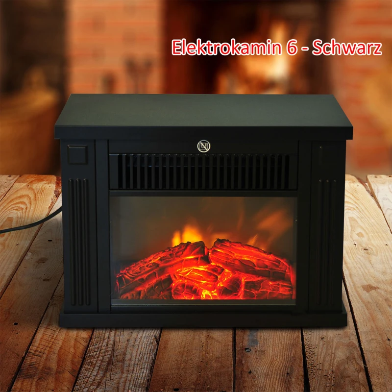 HOMCOM Elektrokamin mit Heizung, elektrischer Kamin mit LED Flammeneffekt, 600/1200 W Dekokamin, elektrisch Kaminfeuer Kaminofen, Schwarz