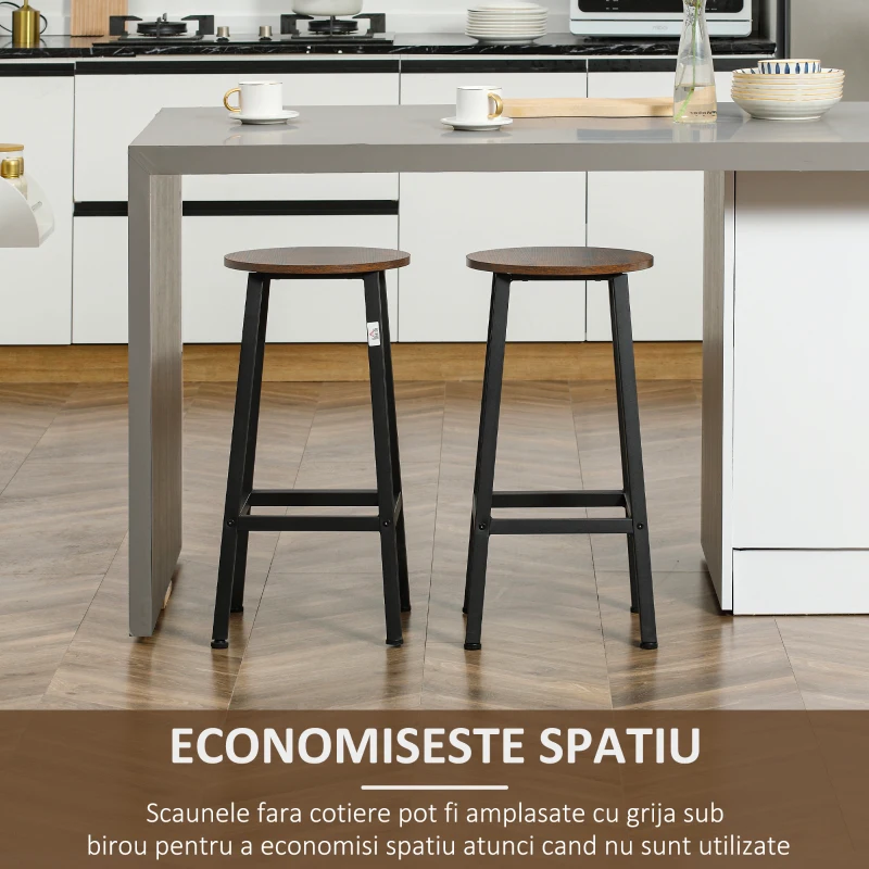HOMCOM Set 2 scaune de bar, de bucatarie cu suport pentru picioare, maro rustic
