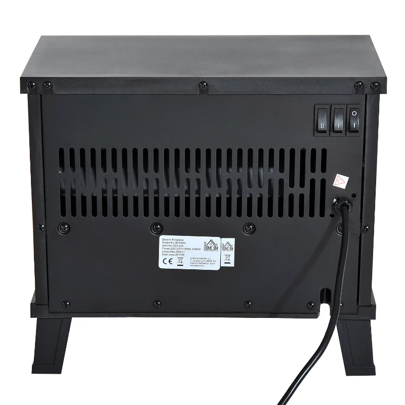 HOMCOM Elektrokamin Elektrischer Kamin Kaminofen Standkamin mit Flammeneffekt 600/1200W, Metall, Schwarz, 34x17x31 cm