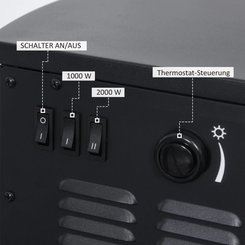 HOMCOM Elektrokamin mit Heizung, elektrischer Kamin mit LED Flammeneffekt, 1000 W/2000 W Dekokamin mit Thermostat, elektrisch Kaminfeuer Kaminofen, Schwarz