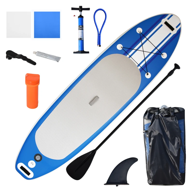 HOMCOM Prancha de Paddle Surf com Remo Ajustável 3 Aletas Kit de Reparação e Bolsa de Transporte 305x76x15 cm Azul