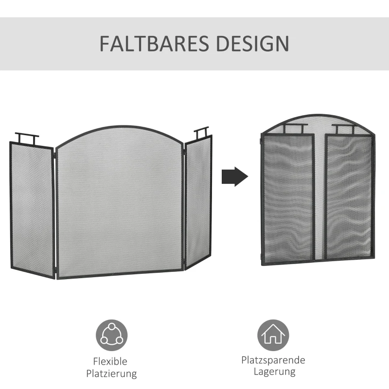 Kratka ochronna do kominka kratka chroniąca przed iskrami z siatką składany metal czarny