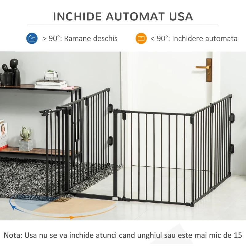 PawHut Poarta Siguranta Caini – Pliabila, 6 Sectiuni, inchidere Automata