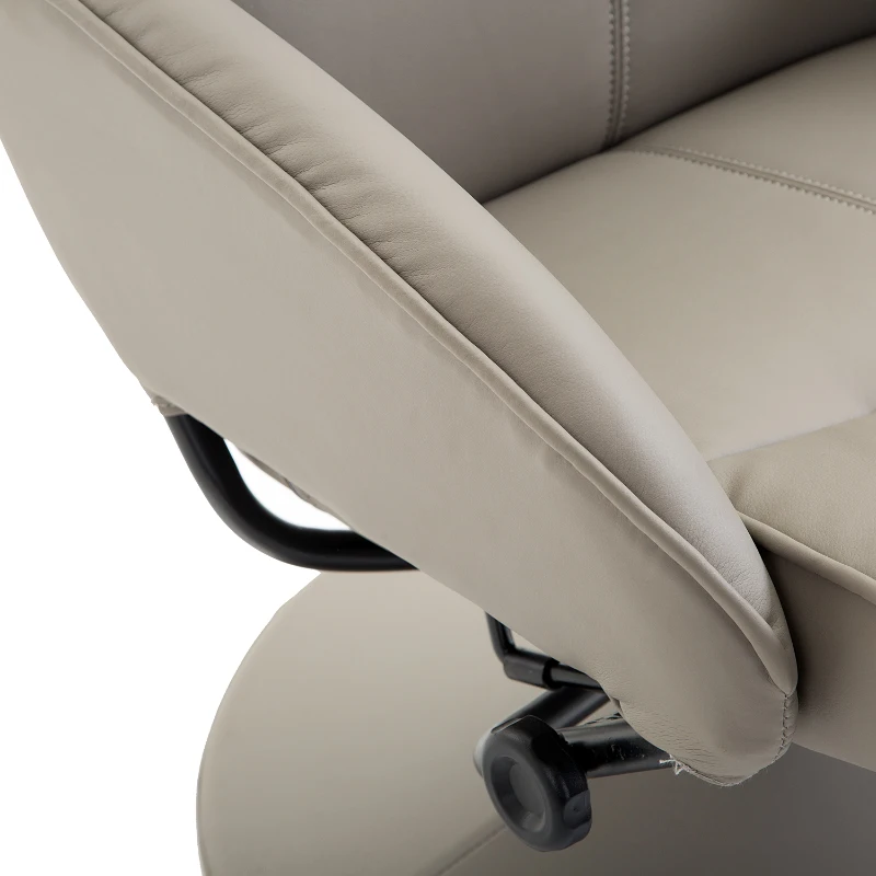 HOMCOM Poltrona Relax Reclinável até 145° com Banco de Apoio para os Pés Poltrona Giratória 360° Estofada em PU e Estrutura de Aço 78x67x98cm Cinza