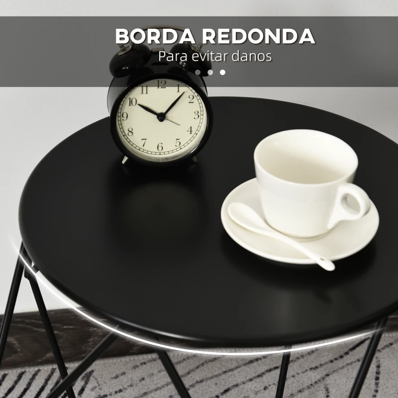 HOMCOM Mesa de Apoio Redonda Estilo Moderna Mesa de Centro de Metal para Sala de Estar Escritório 51x51x44 cm Preto