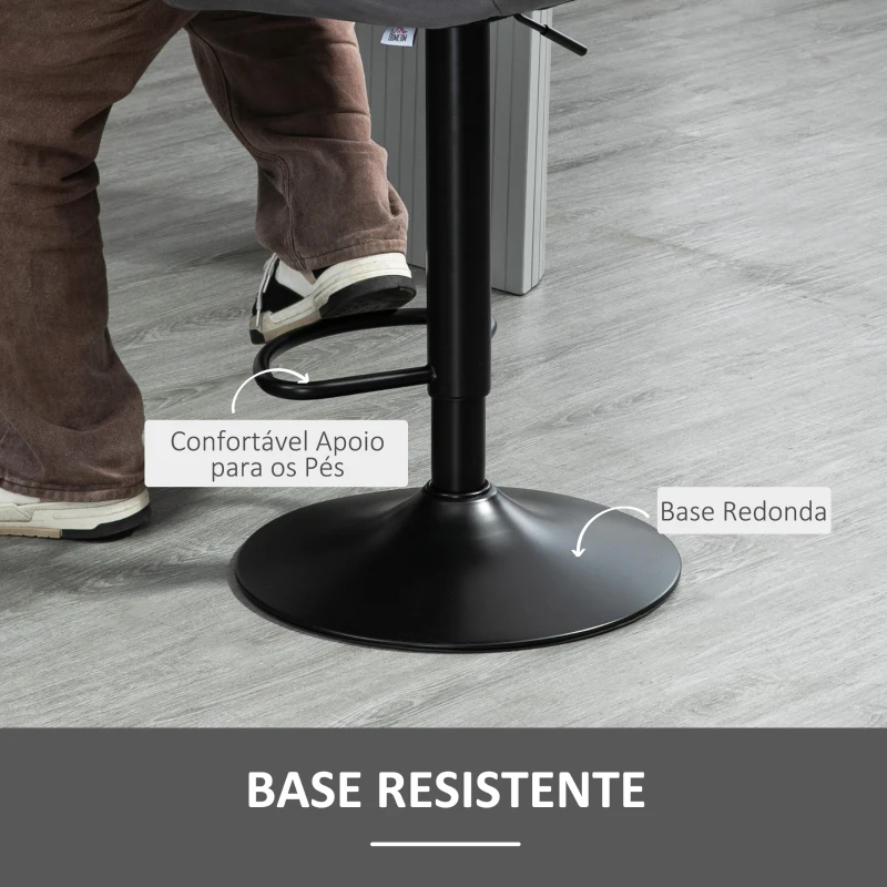 HOMCOM Conjunto de 2 Bancos Bar Giratórios e Ajustáveis em Altura Banco Alto Veludo com Encosto 47x51.5x94-114cm Cinza
