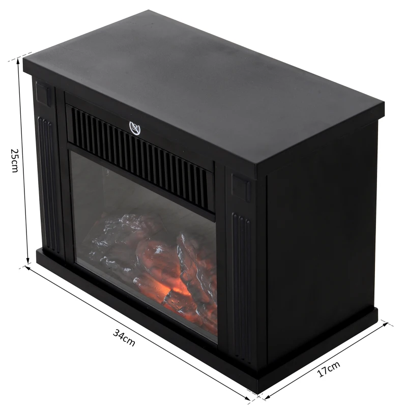 HOMCOM Elektrokamin mit Heizung, elektrischer Kamin mit LED Flammeneffekt, 600/1200 W Dekokamin, elektrisch Kaminfeuer Kaminofen, Schwarz