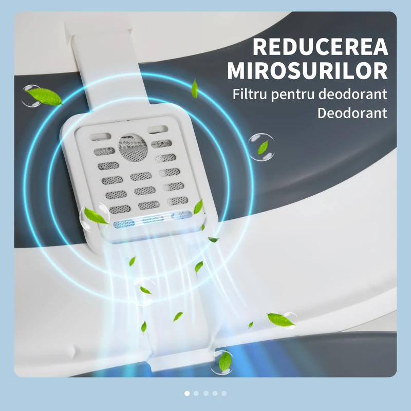 PawHut Litier pentru pisici 5 kg max cu paleta si deodorant incluse, design si maner pliabil, PP si ABS, 52x41x38 cm, alb si gri