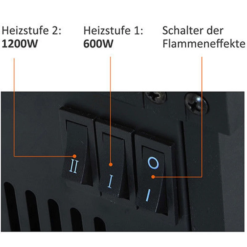 HOMCOM Elektrokamin mit Heizung, elektrischer Kamin mit LED Flammeneffekt, 600/1200 W Dekokamin, elektrisch Kaminfeuer Kaminofen, Schwarz