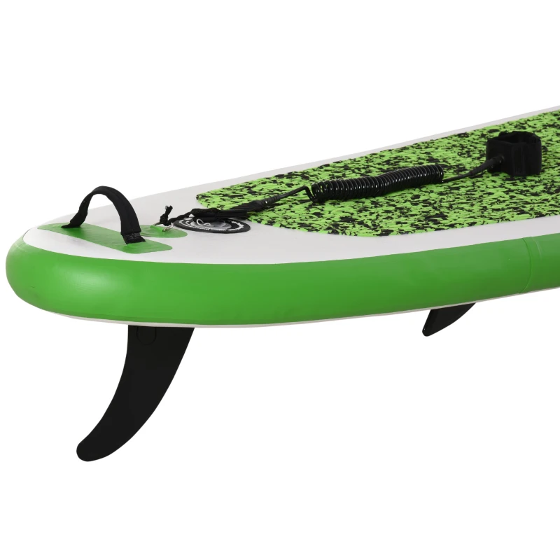 HOMCOM Prancha de Paddle Surf com Remo Ajustável 160-210cm Barbatana Removível Bolsa de Transporte Bomba de Insuflar 305x76x10cm Verde