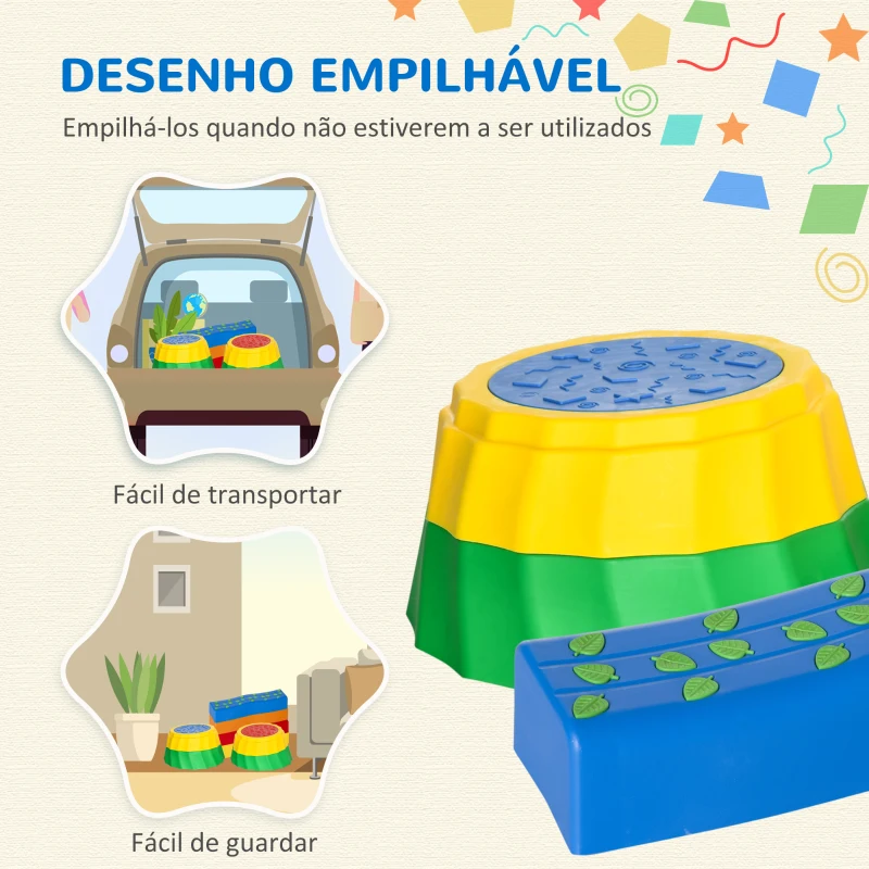 Outsunny Conjunto de 8 Traves de Equilíbrio para Crianças Degraus de Equilíbrio com Almofadas Antiderrapantes 45,5x11,5x8cm Multicor