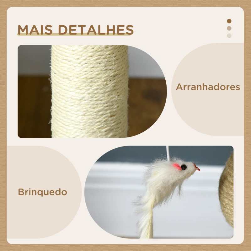 PawHut Arranhador para Gatos Pequeno Centro de Atividades para Gatos com Cama 4 Bolas e Postes de Sisal Ø40x48 cm Cinza e Bege
