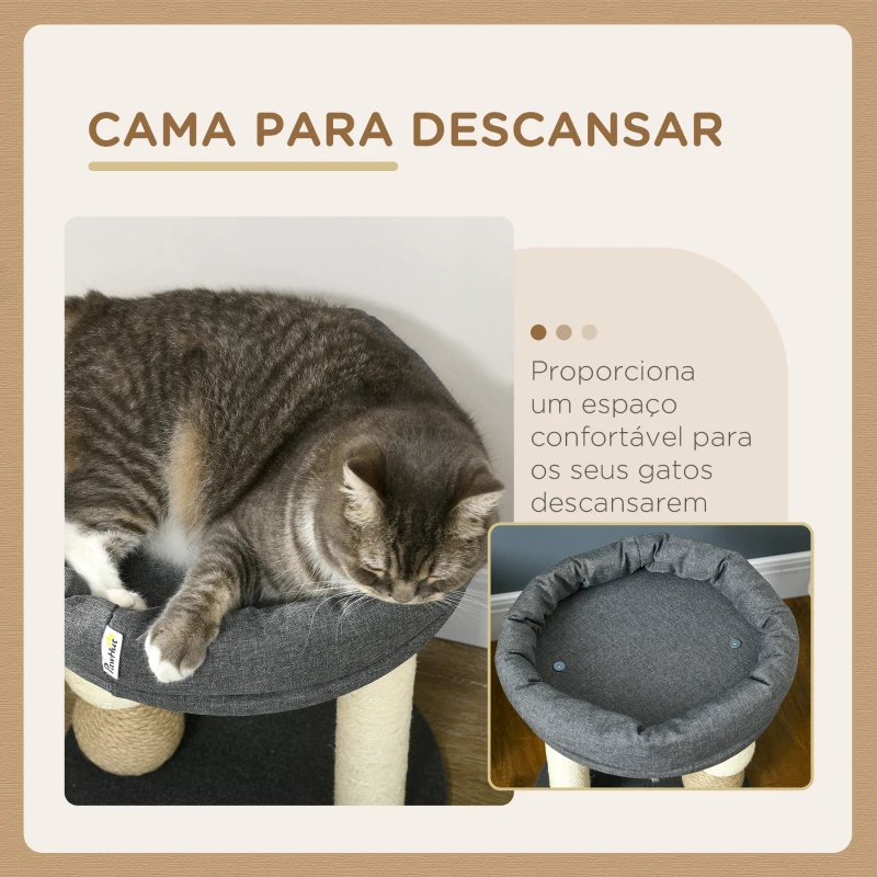 PawHut Arranhador para Gatos Pequeno Centro de Atividades para Gatos com Cama 4 Bolas e Postes de Sisal Ø40x48 cm Cinza e Bege