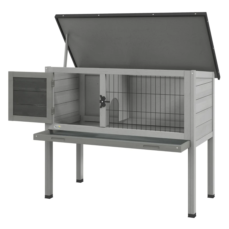 PawHut Coelheira de Madeira para Animais Pequenos com Bandeja Amovível e Teto Asfáltico 84x43x70 cm Cinza e Preto