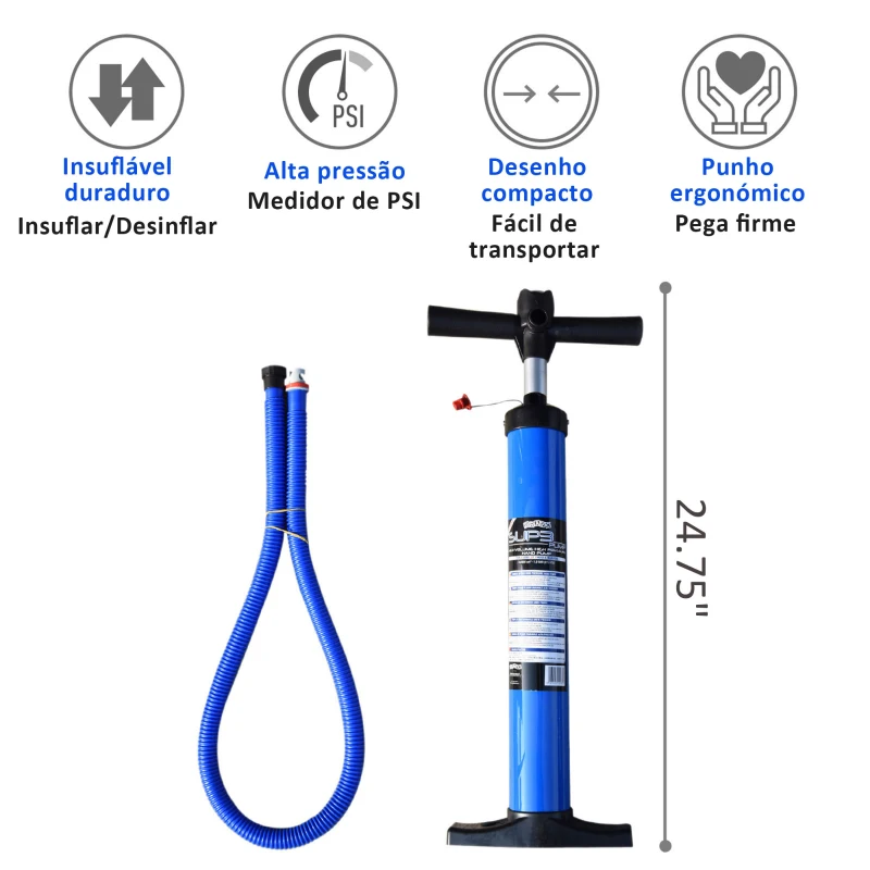 HOMCOM Prancha de Paddle Surf com Remo Ajustável 3 Aletas Kit de Reparação e Bolsa de Transporte 305x76x15 cm Azul