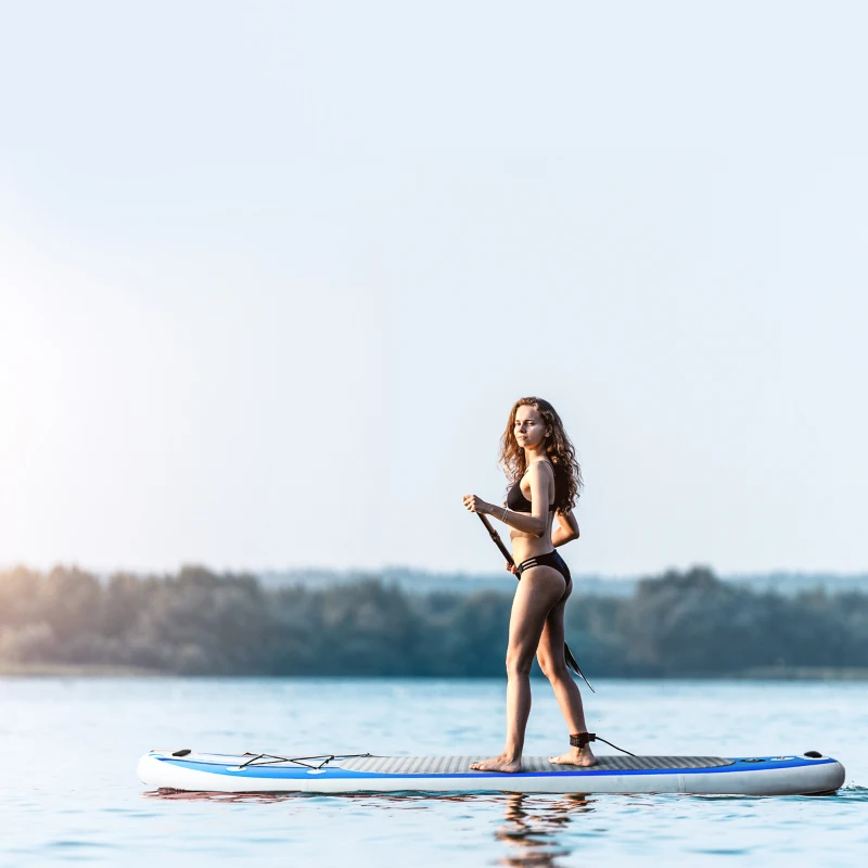 HOMCOM Prancha de Paddle Surf com Remo Ajustável 3 Aletas Kit de Reparação e Bolsa de Transporte 305x76x15 cm Azul