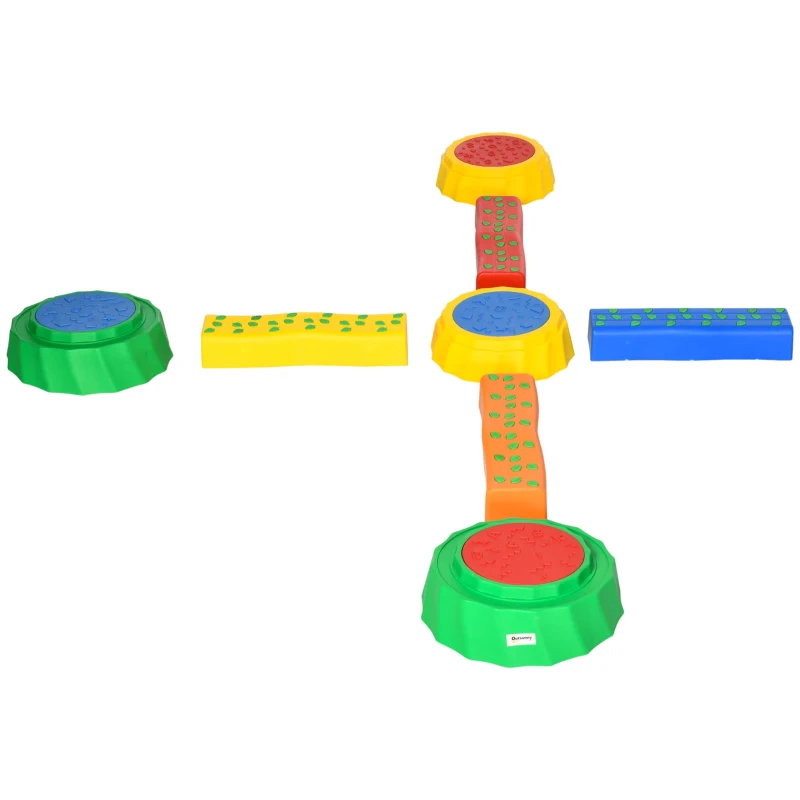 Outsunny Conjunto de 8 Traves de Equilíbrio para Crianças Degraus de Equilíbrio com Almofadas Antiderrapantes 45,5x11,5x8cm Multicor