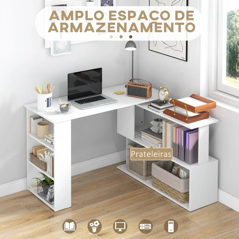 HOMCOM Secretária com Estantes Mesa de escritório 5 Prateleiras 120x110x74cm Branco