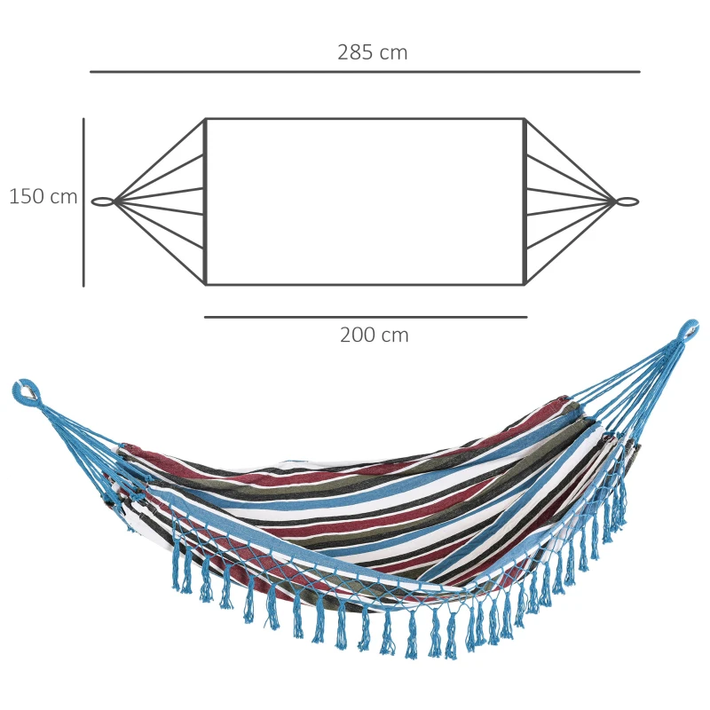 Outsunny Cama de Rede Dupla Portátil de Algodão 285x150cm com Bolsa de Transporte para Exterior Pátio Jardim Praia Campismo Carga Máxima 180kg Multicor
