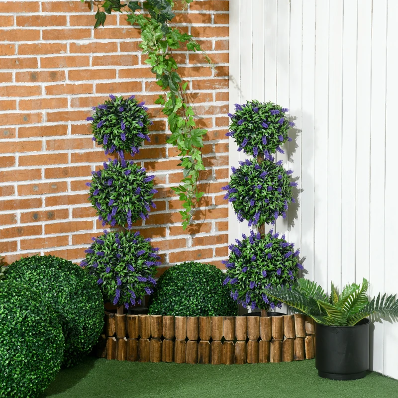HOMCOM Set of 2 Artificial Plants, Lavender Flowers Ball Trees with Pot, for Home Indoor Outdoor Decor, 110cm