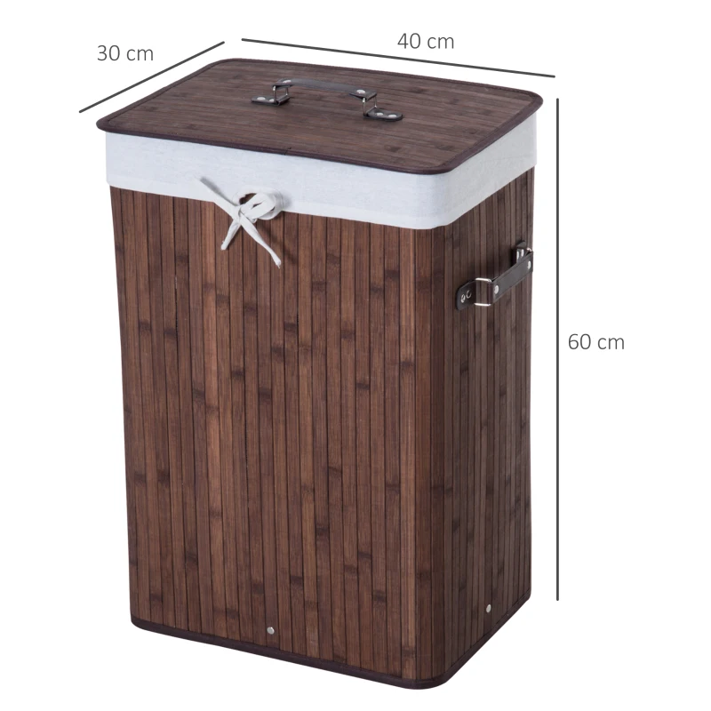 HOMCOM Cesto de Roupa de Bambu Dobrável Cesto para Roupa Suja 70L com Tampa e Bolsa Amovível 40x30x60 cm Bambu