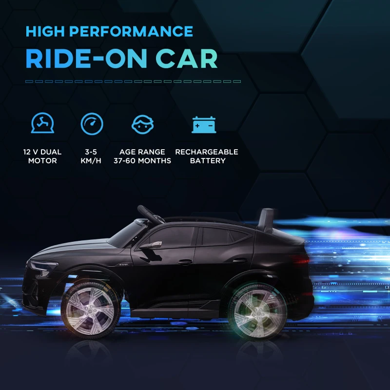 HOMCOM Audi E-tron Licensed 12V Kids Electric Ride On Car with Parental Remote Music Lights MP3 Suspension Wheels for 3-5 Years Black