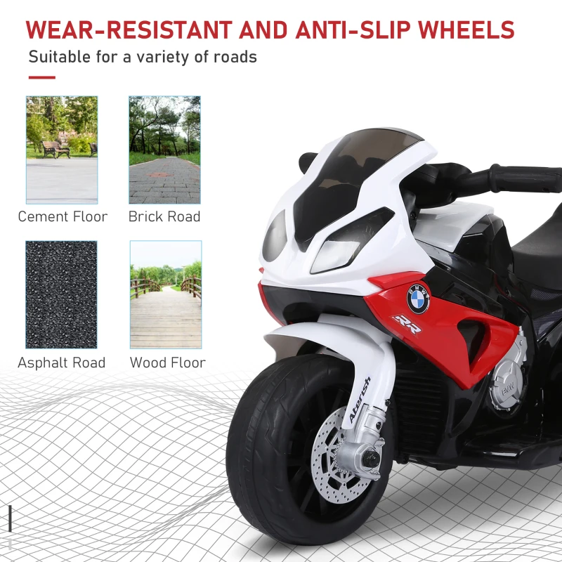 HOMCOM Electric Motorbike for Kids Ride on BMW Motorbike W/Headlights and Music, 6 V-Red