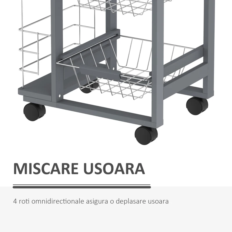 HOMCOM Carucior de Bucatarie cu 3 Sertare Detasabile