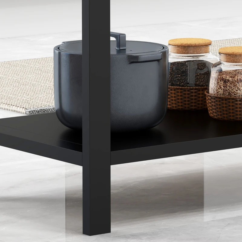 HOMCOM Carucior de Bucatarie cu 2 Niveluri, Negru
