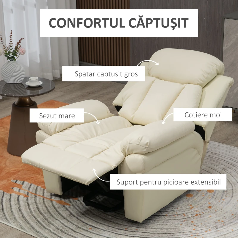 Homcom Fotoliu de Relaxare Electric, cu telecomanda si functii de inclinare - Crem