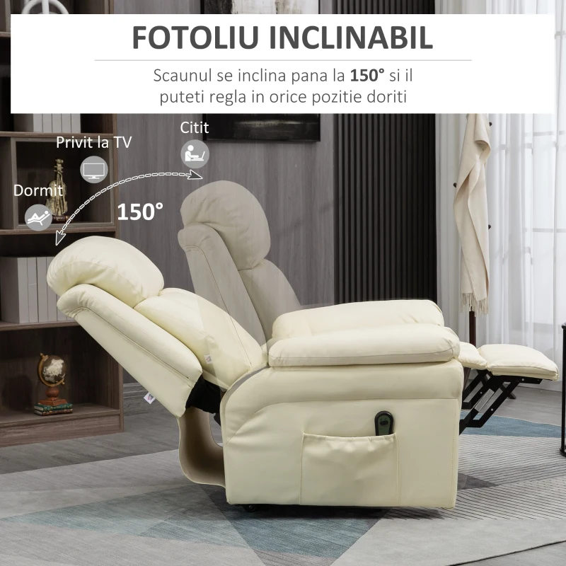 Homcom Fotoliu de Relaxare Electric, cu telecomanda si functii de inclinare - Crem
