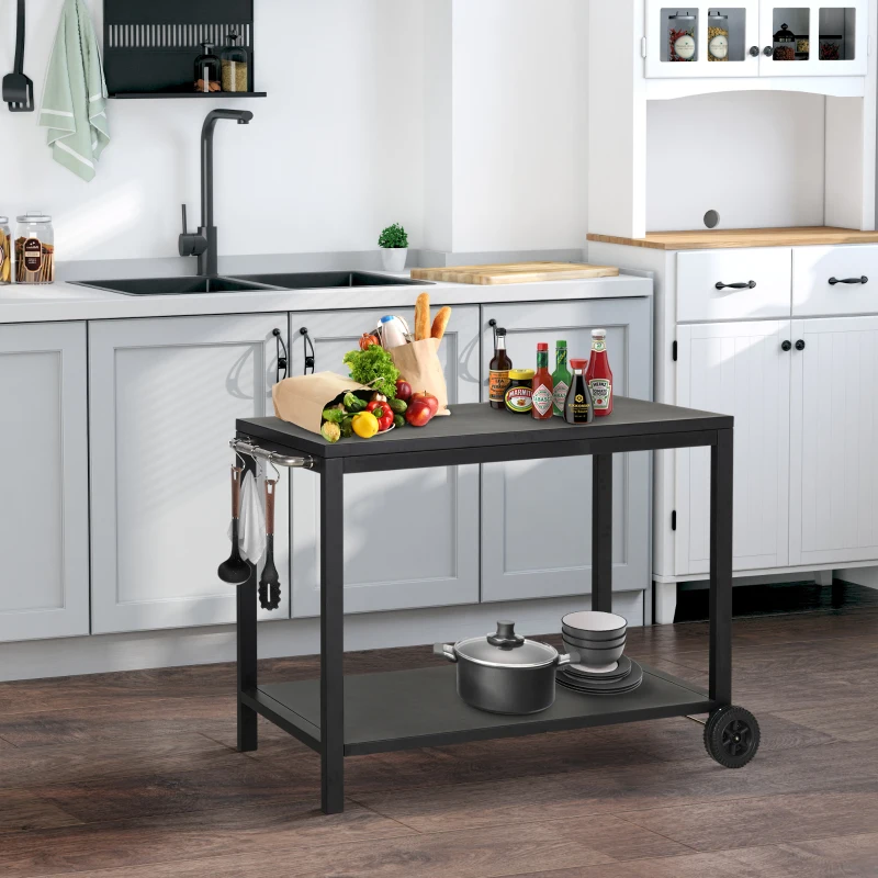 HOMCOM Carucior de Bucatarie cu 2 Niveluri, Negru