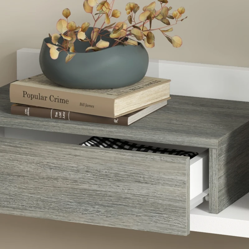 Homcom Mobilier Hol 2‑in‑1 cu Oglinda si Sertar 75x35x75 cm – Gri(m-9)