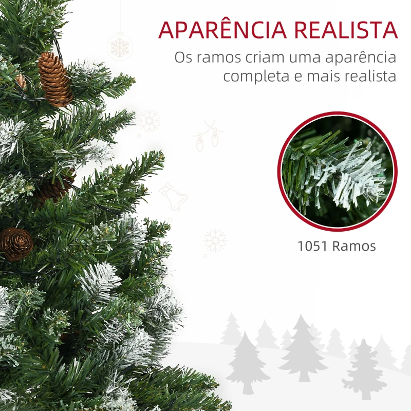 HOMCOM Árvore de Natal Artificial 230 cm com Luzes LED Altura com 1051 Ramos 45 Pinhas e Base Dobrável Ø100x230 cm Verde