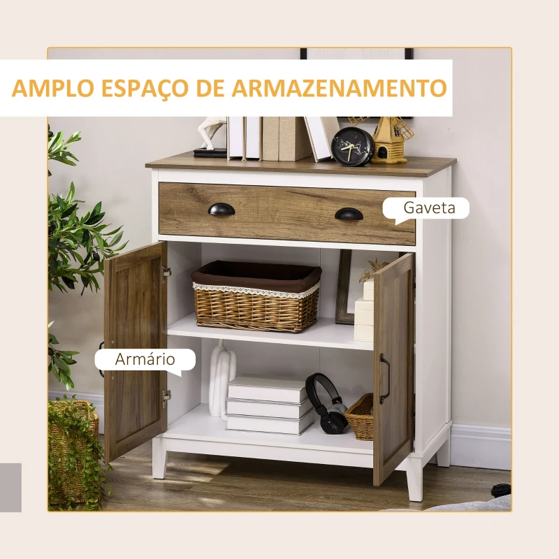 HOMCOM Aparador para Sala de Estar com Gaveta 2 Portas e Prateleira Ajustável 78,5x39x89,4 cm Marrom e Branco
