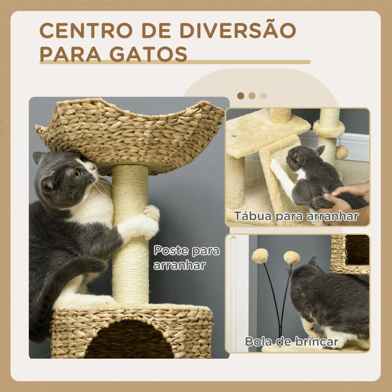 PawHut Arranhador para Gatos de 116 cm com Postes para Arranhar Cama Caverna de Taboa Rampa e Bolas 45x40x116 cm Bege