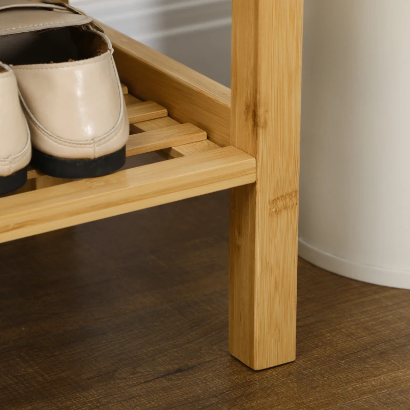 HOMCOM Banco Sapateira de Bambu com Assento Estofado para 3 Pares de Sapatos e Prateleira de 90x30x46 cm Madeira