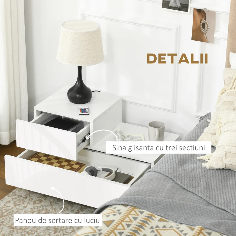 Homcom Noptiera LED RGB – 2 Sertare & Telecomanda