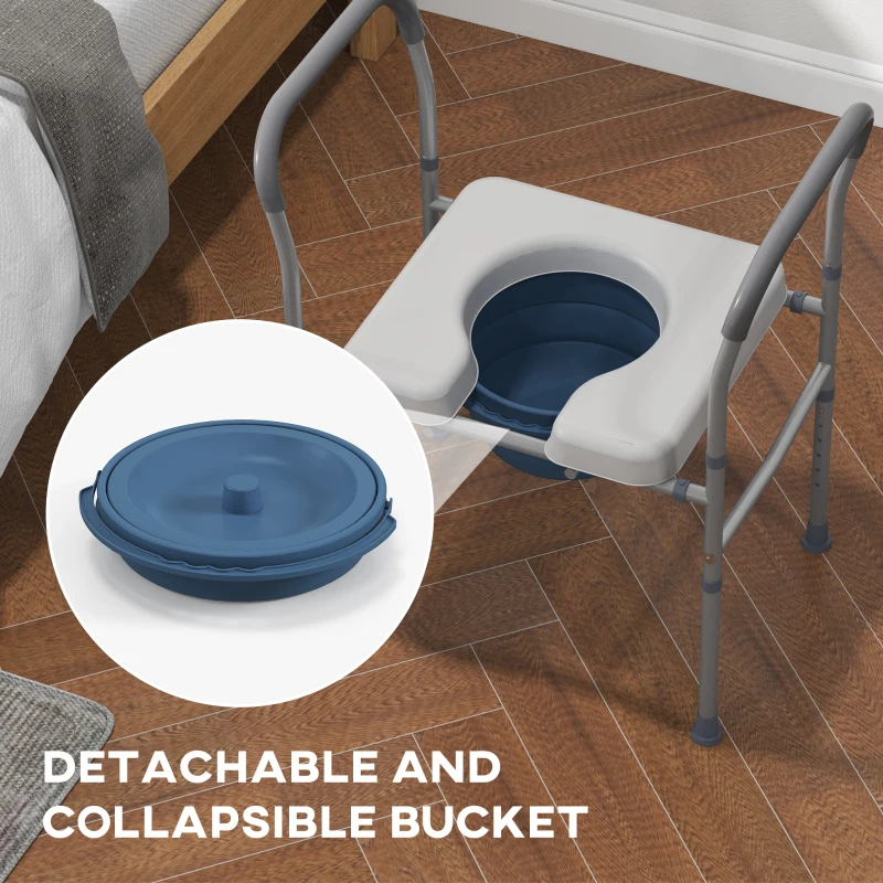 HOMCOM Scaun cu Vas de Toaletă pentru Vârstnici, Scaun de Toaletă Multifuncțional 4-În-1 cu Înălțime Reglabilă, 64x53x70-82 cm, Gri