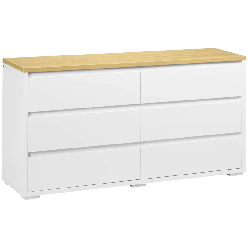 Homcom Comoda 6 Sertare 140×37×75 cm Alb/Natur
