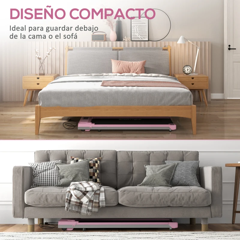 SPORTNOW Cinta de Correr Eléctrica con Velocidad Ajustable de 1-6 km/h Pantalla LED Control Remoto y 2 Ruedas 118x49x11,5 cm Rosa